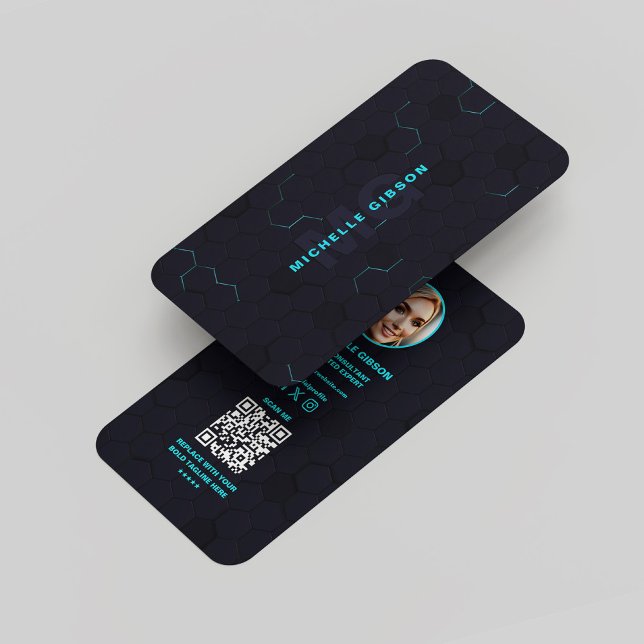 Carte De Visite Moderne Monogramme Tech Professional Dark Neon Blu (Modern Monogram Professional Tech Dark Neon Blue Business Card
)