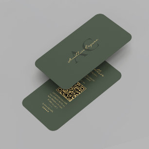 Carte De Visite Moderne Moss Green Gold Monogramme professionnel