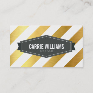 Carte De Visite MODERNE MOTIF à bandes inclinées logo feuille or
