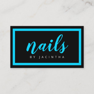 Carte De Visite Moderne Neon Blue Black Nail Technicien Salon Chic