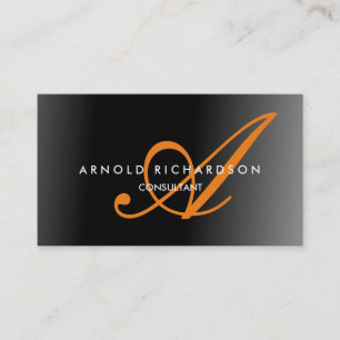 Carte De Visite Moderne Orange Calligrahie Monogram Grey Tendance