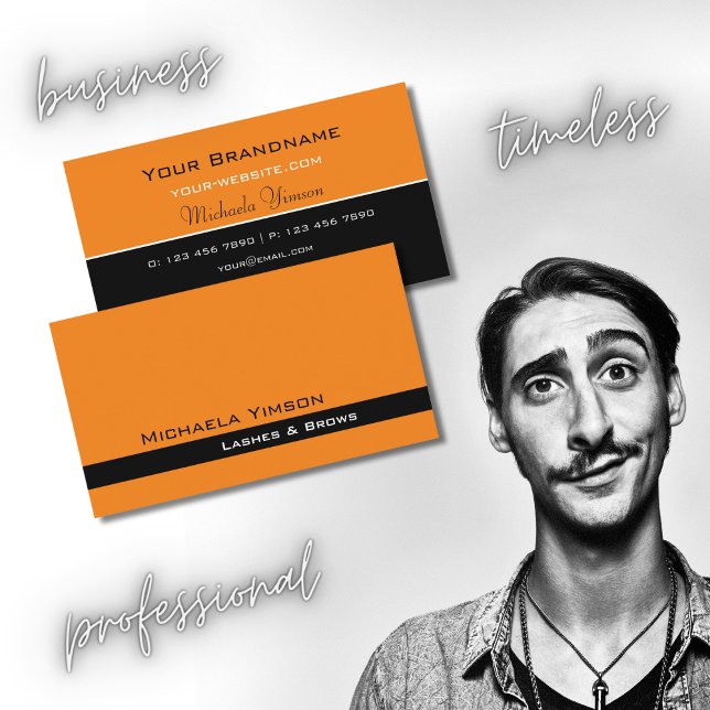 Carte De Visite Moderne Orange et Noir Chic Simple Professionnel (Créateur téléchargé)