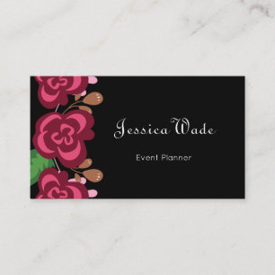 Carte De Visite Moderne Personnalisé Floral Roses Rouge Noir