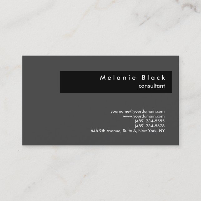 Carte De Visite Moderne Professional Grey Black Consultant Manager (Devant)