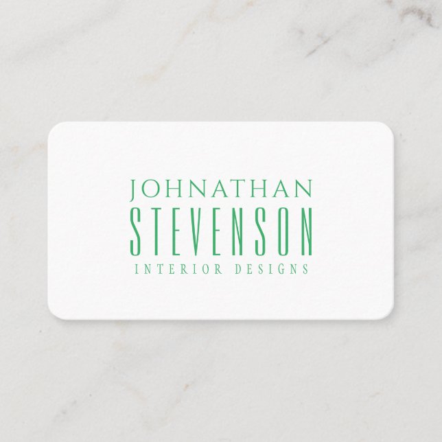 Carte De Visite Moderne Professionnel Blanc clair et vert mer (Devant)