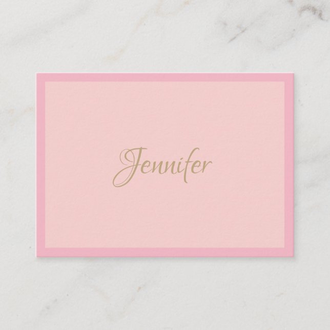 Carte De Visite Moderne Professionnel Calligraphié Élégant Rose Or (Devant)