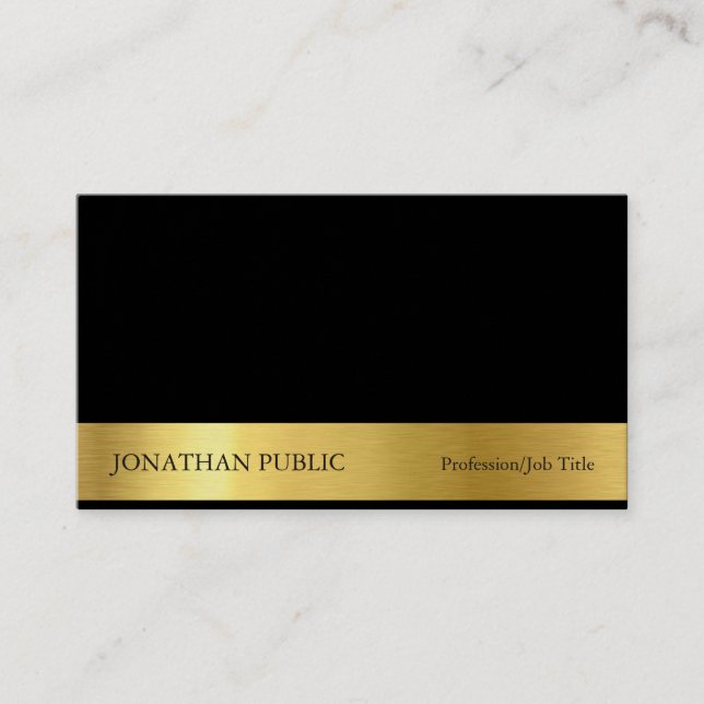 Carte De Visite Moderne professionnel élégant Black Gold Plain Lux (Devant)