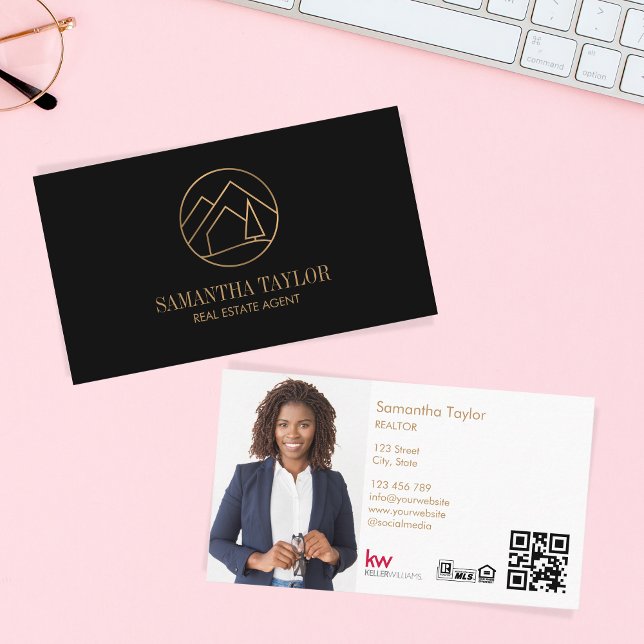 Carte De Visite Moderne professionnel Realtor Mountain Realty QRCo (Créateur téléchargé)
