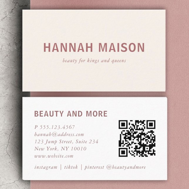Carte De Visite Moderne, professionnel, salon, beige, Qr-Code (Modern, simpel, professional, salon, beige, bold font, qr-code business card)