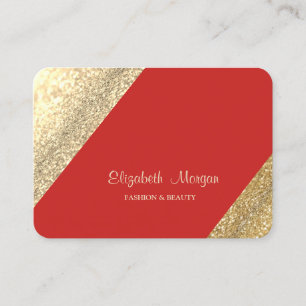 Carte De Visite Moderne Professionnel Simple, Pailleté Or, Rouge