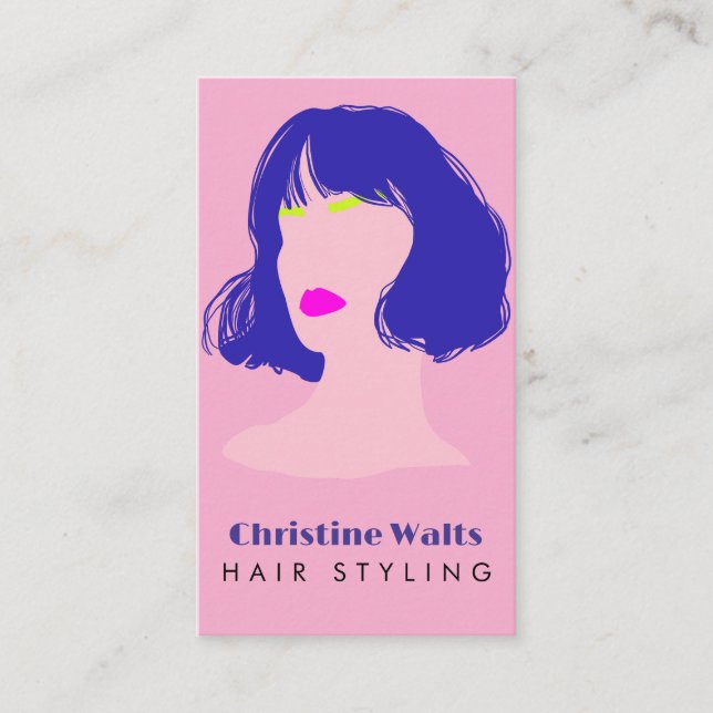 Carte De Visite Moderne QR code de coiffure rose bleu lime design  (Devant)