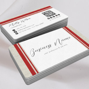 Carte De Visite Moderne Rétro Faux Linen QR Code Médias sociaux