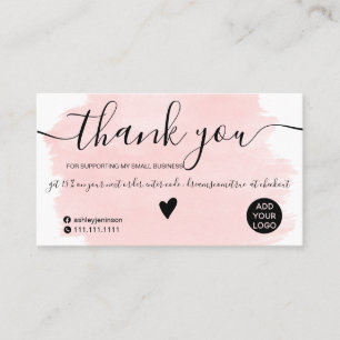 Carte De Visite Moderne rose aquarelle brosse ordre merci