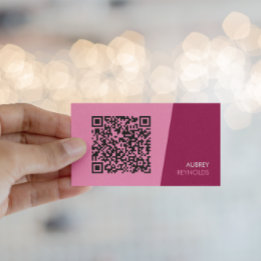 Carte de visite moderne rose avec code QR