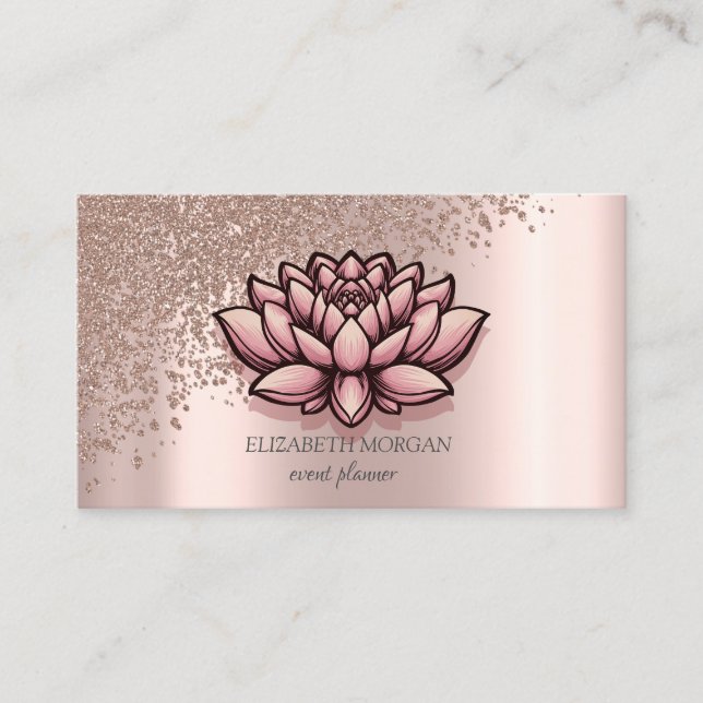 Carte De Visite Moderne Rose élégant Diamants d'or Lotus (Devant)