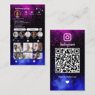 Carte De Visite Moderne rose et bleu Instagram QR Code Médias soci
