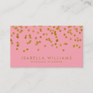 Carte de visite moderne rose et or à paillettes
