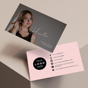 Carte De Visite Moderne rose féminine personnalisée logo photo bea