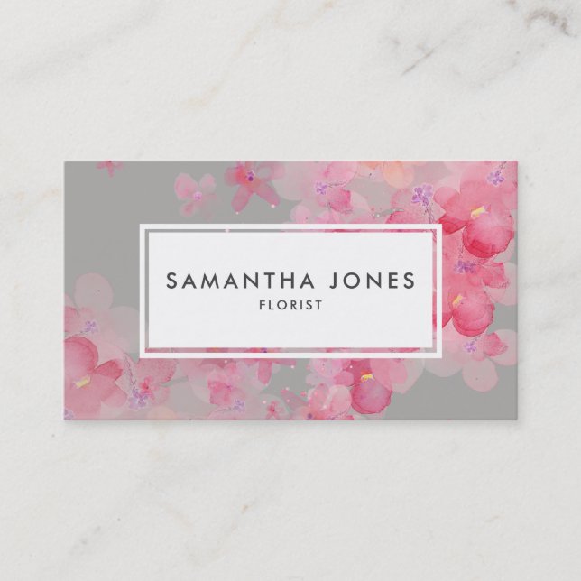 Carte De Visite Moderne rose Floral Paysage design fleuri (Devant)
