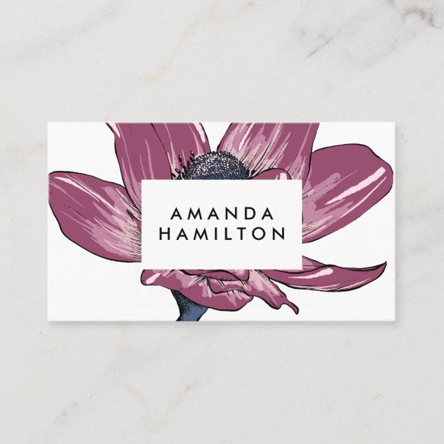 Carte De Visite Moderne Rosewood Anemone Botanique Professionnel (Devant)
