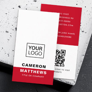 Carte De Visite Moderne rouge blanc ajouter logo social médias icô