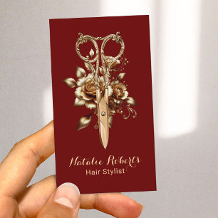 Carte De Visite Moderne Rouge & Gold Hair Stylliste Salon SPA