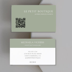 Carte De Visite Moderne Sage Green QR Code Professionnel