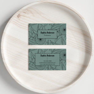 Carte de visite moderne Sage vert avec ligne fleur