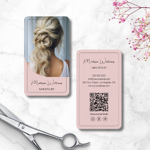 Carte De Visite Moderne Script Hair Styliste Salon Rose