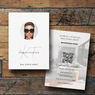 Carte De Visite Moderne Script Real Estate Photo Realtor QR Code