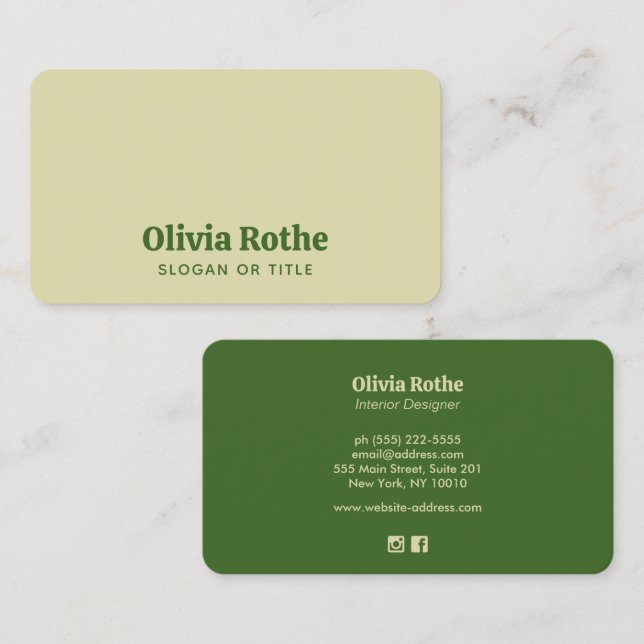 Carte de visite moderne simple Jaune Beige Vert (Devant / Derrière)