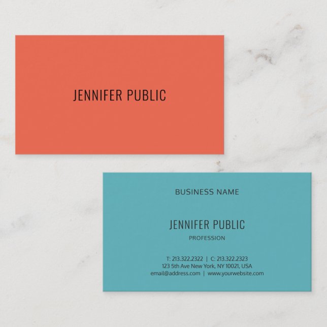Carte De Visite Moderne Simple Modèle Professionnel Couleurs éléga (Devant / Derrière)