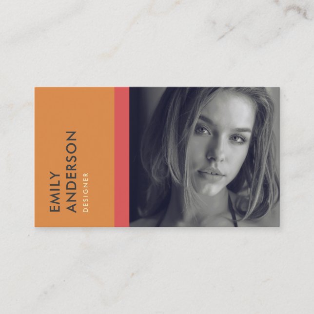 CARTE DE VISITE MODERNE SIMPLE ORANGE ROUGE IDENTITÉ PHOTO PERSONN (Devant)