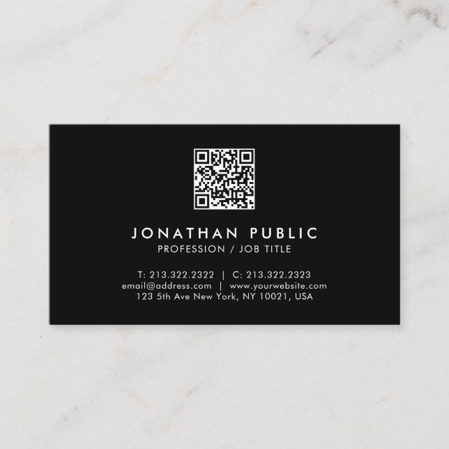 Carte De Visite Moderne Simple Professionnel QR Code Noir Et Blanc (Devant)