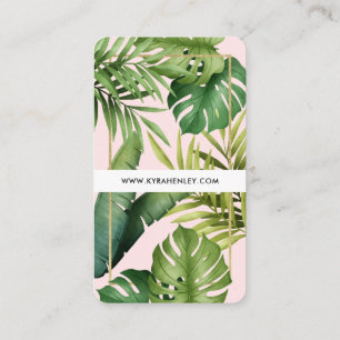 Carte De Visite Moderne Simple Tropical Feuille Ananas Rose Vert