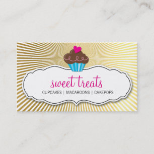 Carte De Visite MODERNE SWEET mignon cupcake rose or rétro sunburs