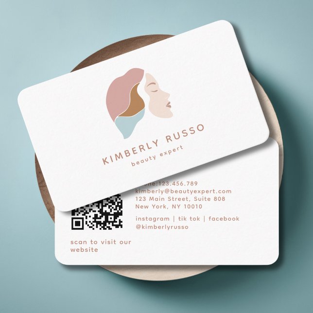 Carte De Visite Moderne, tendance, Code QR, Salon, Logo Femmes (Modern, Trendy, Salon, Women-Logo Business Card.)