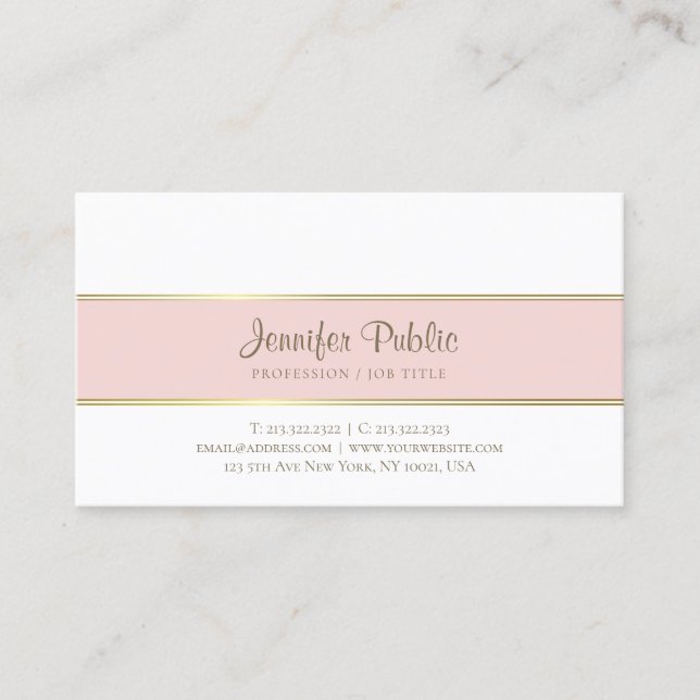 Carte De Visite Moderne tendance Elégant Rose Or Blanc Simple Plat (Devant)
