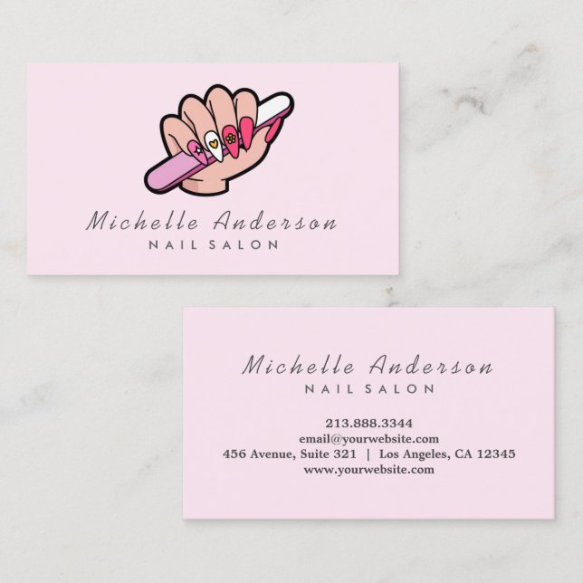 Carte De Visite Moderne tendance Nails Salon Technicien Nail rose (Devant / Derrière)