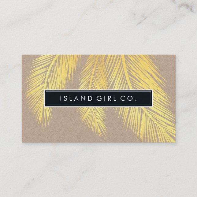 Carte De Visite MODERNE TROPICAL PALM FRONDS logo or kraft tendanc (Devant)