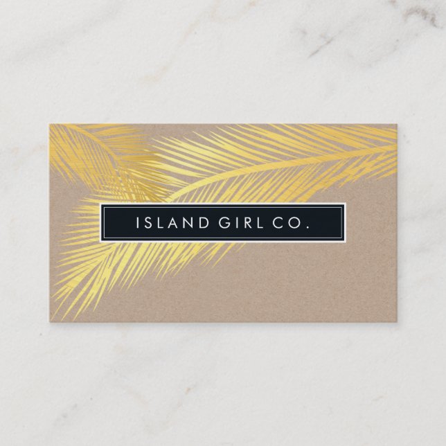 Carte De Visite MODERNE TROPICAL PALM FRONDS logo or kraft tendanc (Devant)