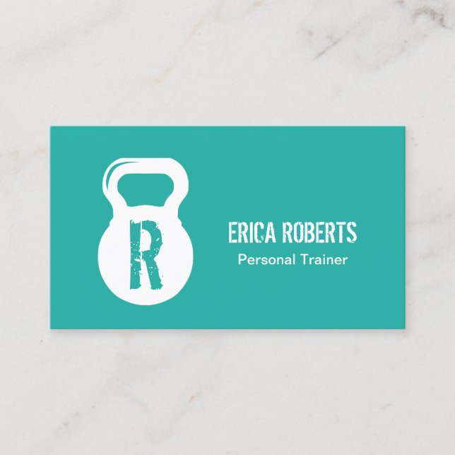 Carte De Visite Moderne Turquoise Fitness Personal Trainer Monogra (Devant)