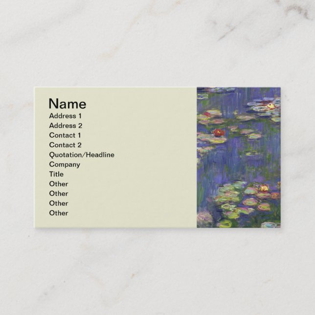 Carte De Visite Monet Water Lilies Chef-d'oeuvre Peinture (Devant)