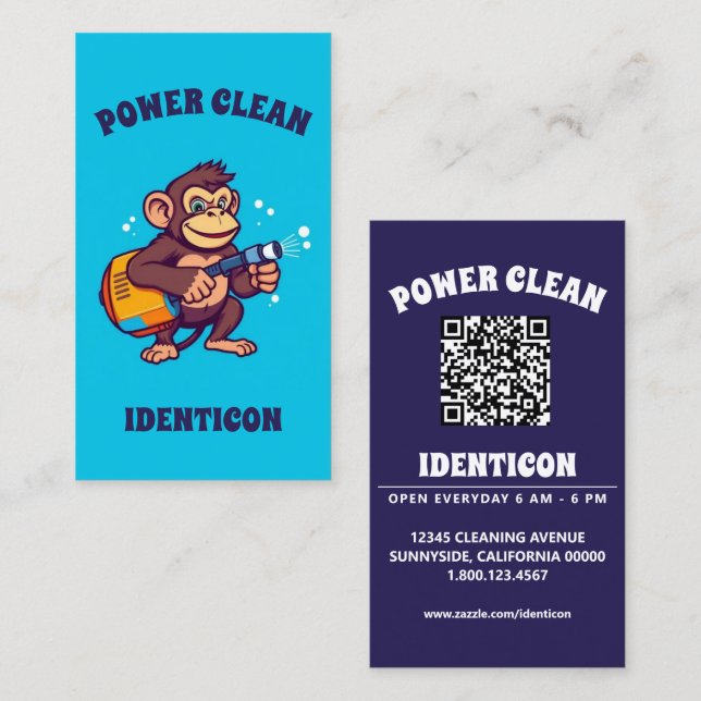 Carte De Visite Monkey Power Clean with QR code (Devant / Derrière)