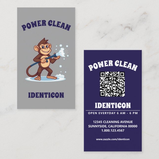 Carte De Visite Monkey Power Clean with QR code (Devant / Derrière)