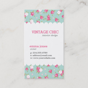 Carte De Visite Monnaie et rose Chic Vintage Floral Print