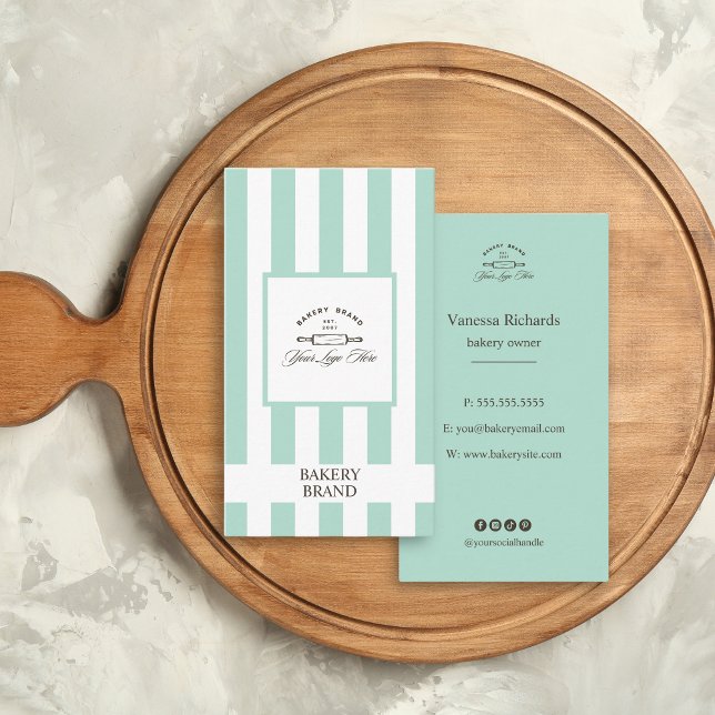 Carte De Visite Monnaie Vert Blanc Français Boulangerie Logo Grand (Créateur téléchargé)