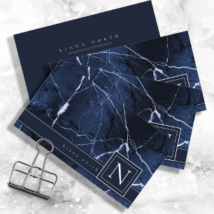 Carte De Visite Monogarm en marbre simple bleu et blanc ID672