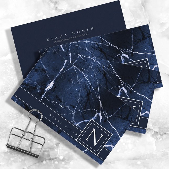 Carte De Visite Monogarm en marbre simple bleu et blanc ID672 (Créateur téléchargé)