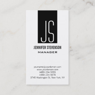Carte de visite Monogram Black White Manager